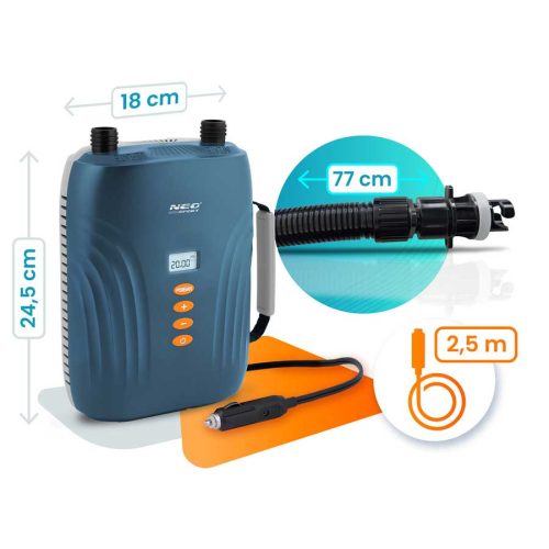 Elektromos pumpa SUP felfújható csónak matrachoz + 6 db 12V-os adapter Neo-Sport NS-713