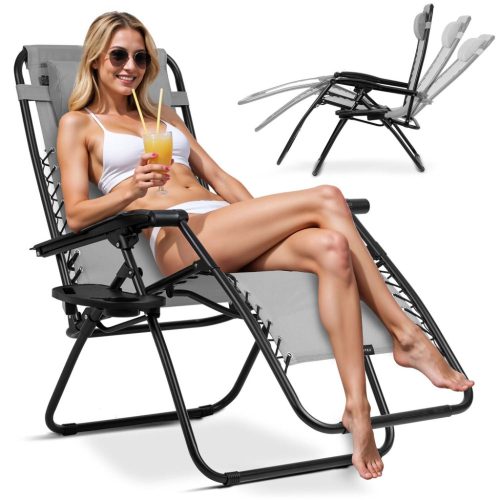 Sofatel ChillWell összecsukható kerti nyugágy párnával, szürke