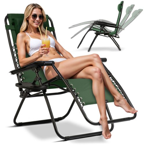 Sofotel ChillWell összecsukható kerti nyugágy párnával, zöld