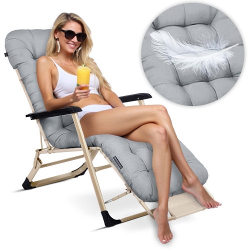 Sofotel ChillWell összecsukható kerti nyugágy párnával, világosszürke