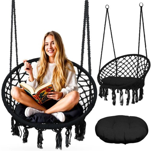 BOHO függő hinta kerti szék, fekete