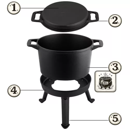 Öntöttvas üst, kivehető, 8 literes edény + serpenyő grillsütő BD-480 348000