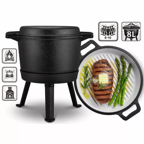 Öntöttvas zománcozott edény 8l álló + grillserpenyő BD-480 348010