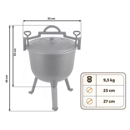 Öntöttvas üst 8l vadászsütőhöz tábortűzhöz BD-482 348200