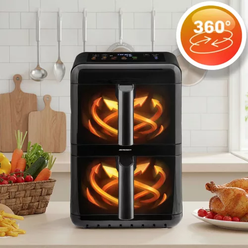 Légkeveréses fritőz, kétkamrás, függőleges, 11,6 l, Berdsen 3000W BD-663