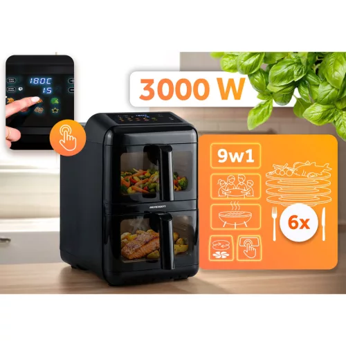 Légkeveréses fritőz, kétkamrás, függőleges, 11,6 l, Berdsen 3000W BD-663
