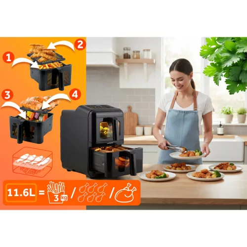 Légkeveréses fritőz, kétkamrás, függőleges, 11,6 l, Berdsen 3000W BD-663