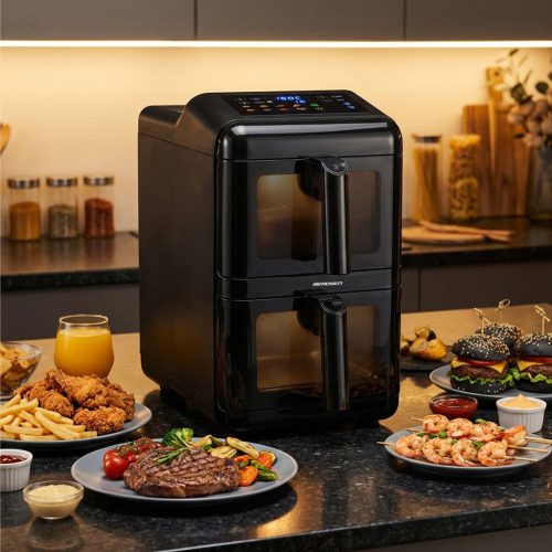 Légkeveréses fritőz, kétkamrás, függőleges, 11,6 l, Berdsen 3000W BD-663