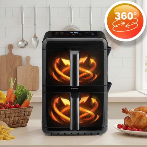 Légkeveréses fritőz, kétkamrás, függőleges, 11,6 l, Berdsen 3000W BD-663