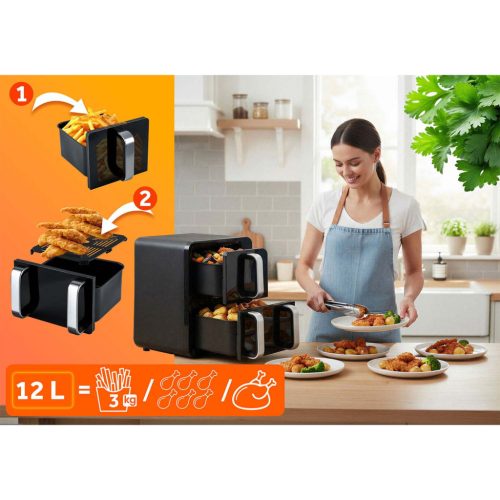 Frytkownica beztłuszczowa dwukomorowa pionowa 12 l Air fryer frytownica Berdsen 2800W BD-664 