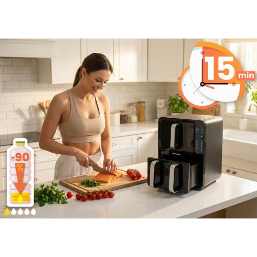 Légkeveréses fritőz, kétkamrás, függőleges, 12 l, Berdsen 2800W BD-664