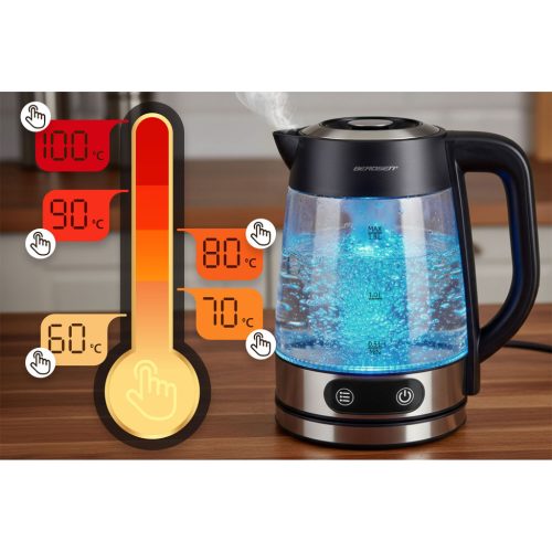 Elektromos üveg vízforraló hőmérséklet-szabályozással 1,8 l 2200 W Berdsen BD-715