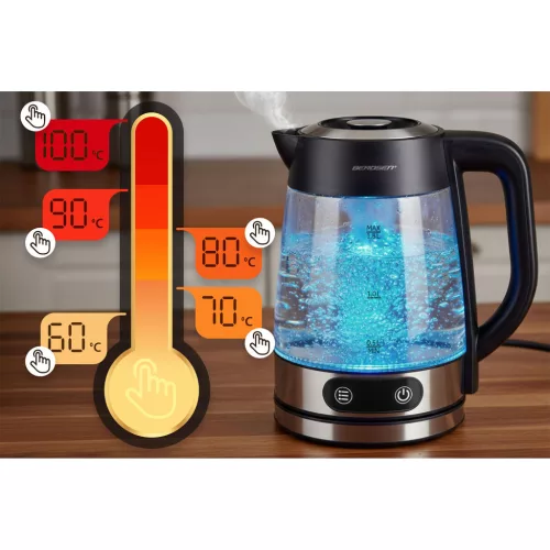 Elektromos üveg vízforraló hőmérséklet-szabályozással 1,8 l 2200 W Berdsen BD-715