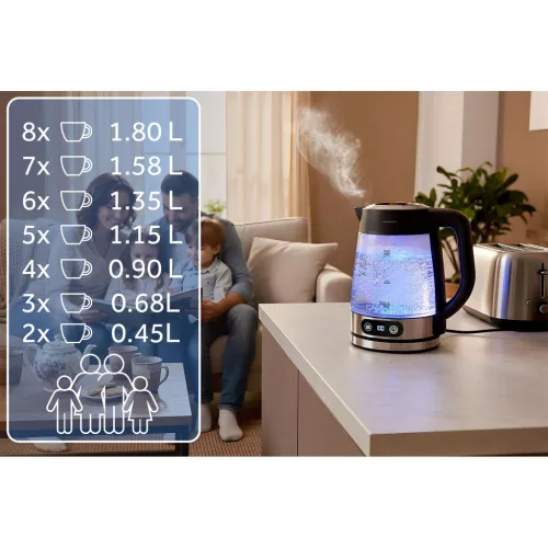 Elektromos üveg vízforraló hőmérséklet-szabályozással 1,8 l 2200 W Berdsen BD-715
