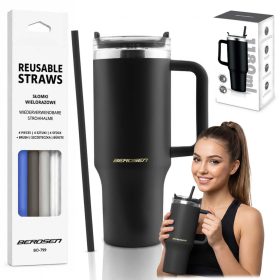   Berdsen vákuumos termosz bögre szívószállal, 1180 ml, fekete