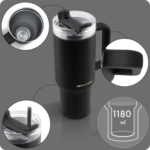 Berdsen vákuumos termosz szívószállal 1180 ml fekete