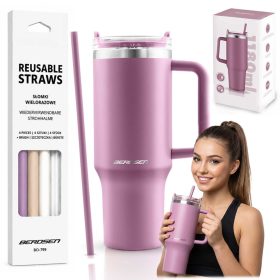   Berdsen vákuumos termosz bögre szívószállal 1180 ml rózsaszín