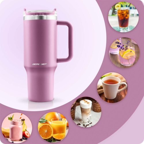 Berdsen vákuumos termosz szívószállal 1180 ml rózsaszín