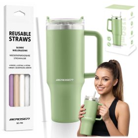   Berdsen vákuumos termosz bögre szívószállal 1180 ml zöld
