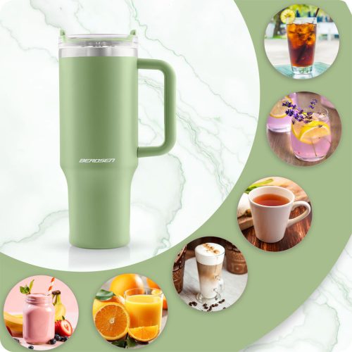 Berdsen vákuumos termosz bögre szívószállal 1180 ml zöld
