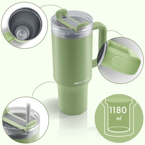 Berdsen vákuumos termosz bögre szívószállal 1180 ml zöld