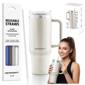   Berdsen vákuumos termosz szívószállal, 1180 ml, krémszínű
