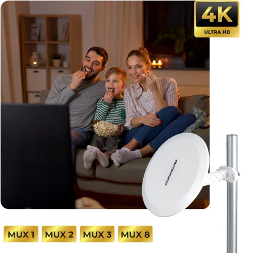 Kültéri és beltéri TV antenna, 4K Ultra HD, VHF és UHF, fehér - Berdsen BD-955