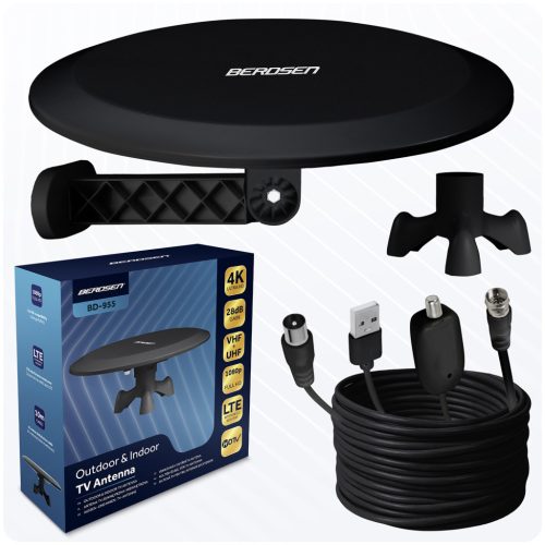Kültéri és beltéri TV antenna, 4K Ultra HD, VHF és UHF, fekete - Berdsen BD-955 