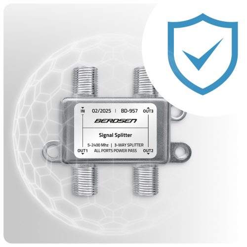 Antenna spliter elosztó 5x F bemenet - 2x F–IEC gyorscsatlakozó, fém, 5–2400 Mhz - es működési tartomány - Berdsen BD-957