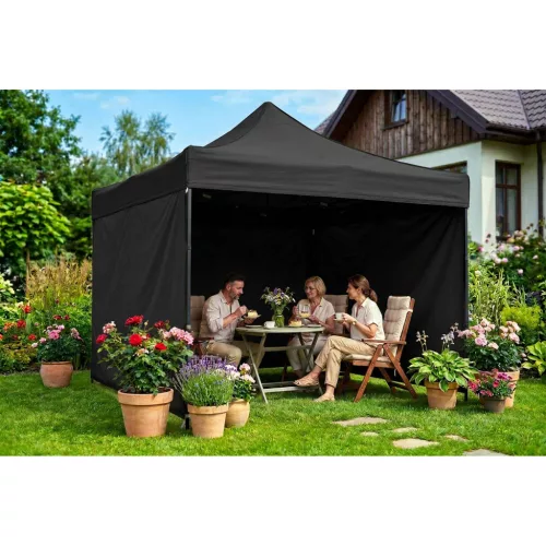 Kerti pavilon 3 fallal, 3 x 3 m, fekete, Plonos