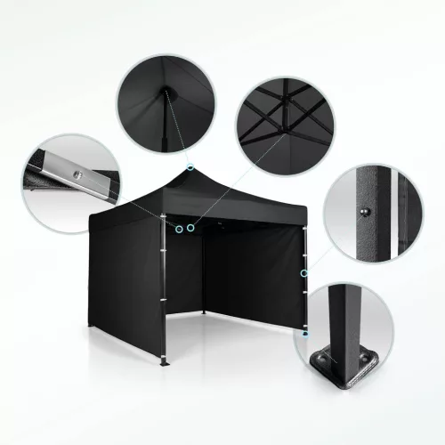 Kerti pavilon 3 fallal, 3 x 3 m, fekete, Plonos