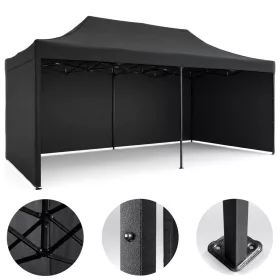 Kerti pavilon 3 fallal, 3 x 6 m, fekete, Plonos