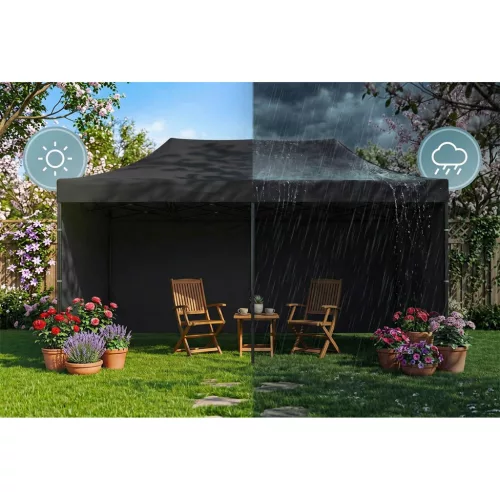 Kerti pavilon 3 fallal, 3 x 6 m, fekete, Plonos