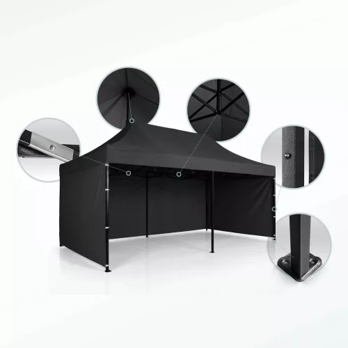Kerti pavilon 3 fallal, 3 x 6 m, fekete, Plonos
