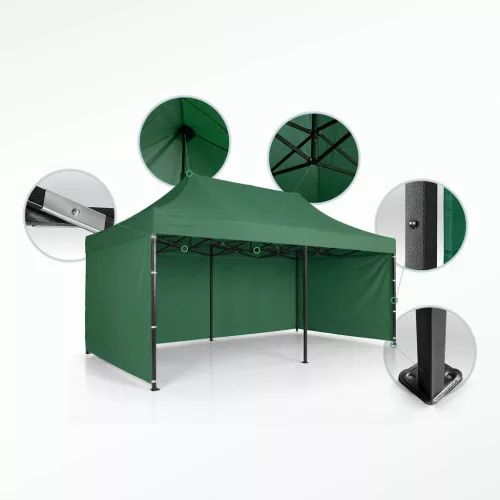 Kerti pavilon 3 fallal, 3 x 6 m, zöld, Plonos