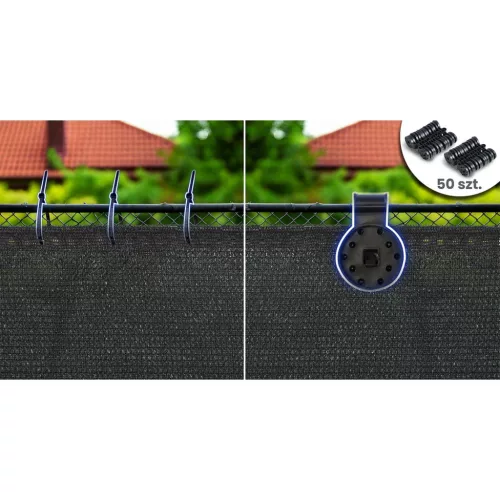 Árnyékoló és védőháló kerítéshez, 1,5x25m 110g/m2 + 50 klipsz szürke - Plonos