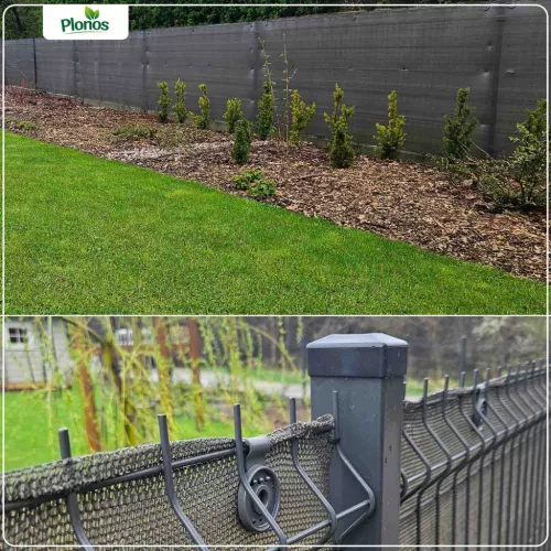 Árnyékoló és védőháló kerítéshez, 1,5x25m 110g/m2 + 50 klipsz szürke - Plonos