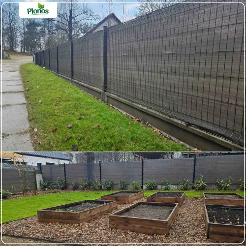 Árnyékoló és védőháló kerítéshez, 1,5x25m 110g/m2 + 50 klipsz szürke - Plonos