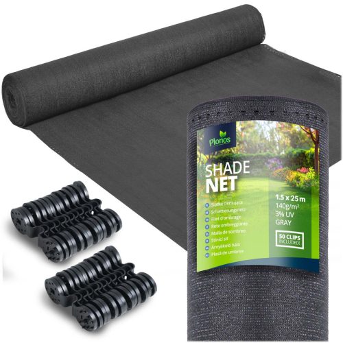 Árnyékoló és védőháló kerítéshez, 1,5x25m 140g/m2 + 50 klipsz szürke
