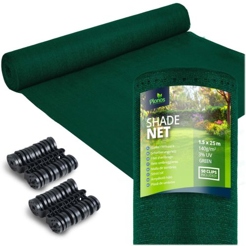 Árnyékoló és védőháló kerítéshez, 1,5x25m 140g/m2 + 50 klip zöld