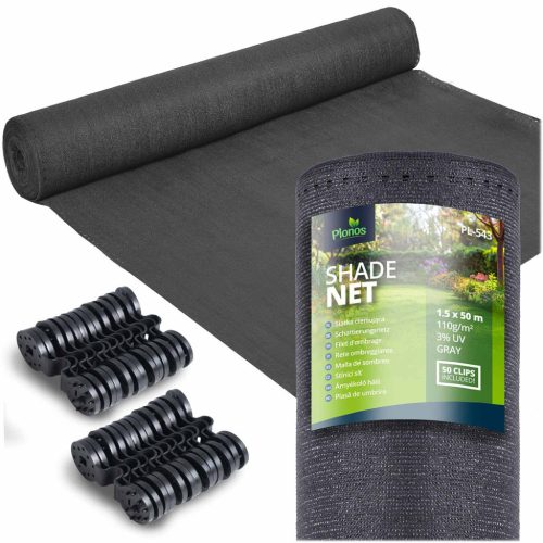 Árnyékoló és védőháló kerítéshez, 1,5x50m 110g/m2 + 50 klipsz szürke