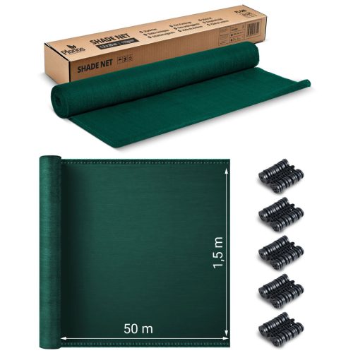 Ernyőháló 1,5x50m 110 g/m2 + 50 bilincs zöld