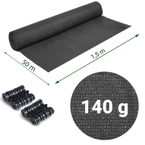Árnyékoló és védőháló kerítéshez, 1,5x50m 140g/m2 + 50 klipsz szürke