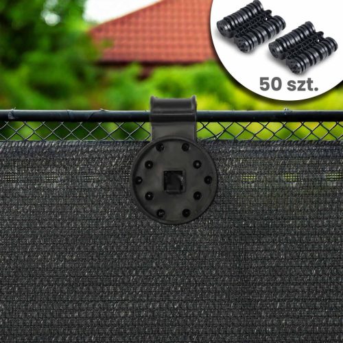 Árnyékoló és védőháló kerítéshez, 1,5x50m 140g/m2 + 50 klipsz szürke