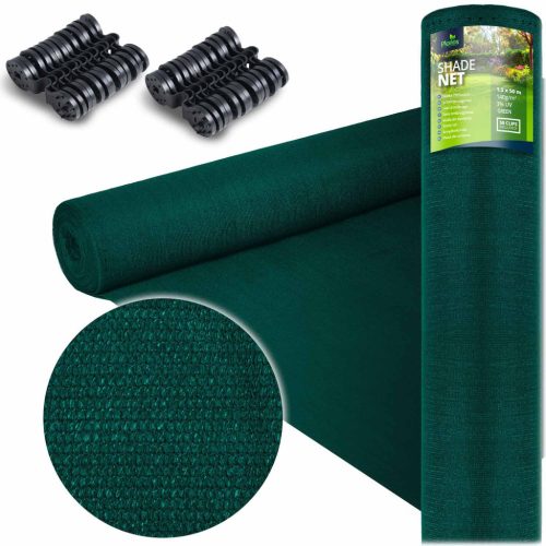 Árnyékoló és védőháló kerítéshez, 1,5x50m 140g/m2 + 50 klip zöld