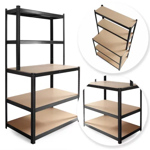 Fém polcos munkapad 180 x 100 x 60 cm Humberg HR-855 fekete