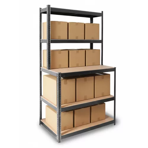 Fém polcos munkapad 180 x 100 x 60 cm Humberg HR-855 fekete