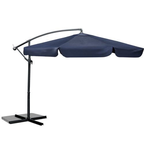 Összecsukható kerti esernyő, állítható dőlésszög és magasság, 350 cm átmérőjű, sötétkék színű - Plonos PL-880