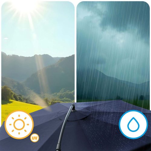 Összecsukható kerti esernyő, állítható dőlésszög és magasság, 350 cm átmérőjű, sötétkék színű - Plonos PL-880