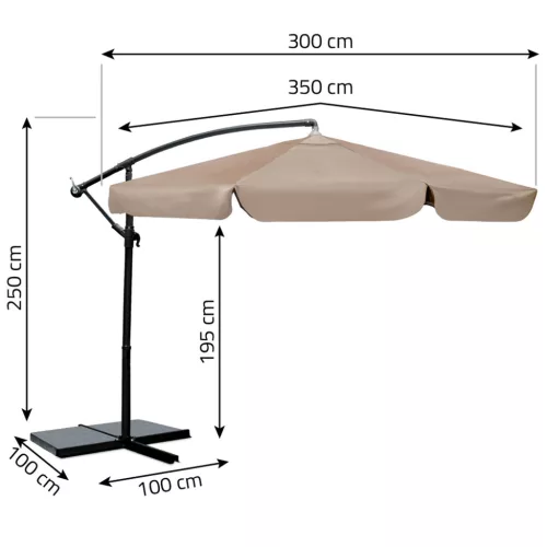 Összecsukható kerti esernyő, állítható dőlésszög és magasság, 350 cm átmérőjű, bézs színű - Plonos PL-880